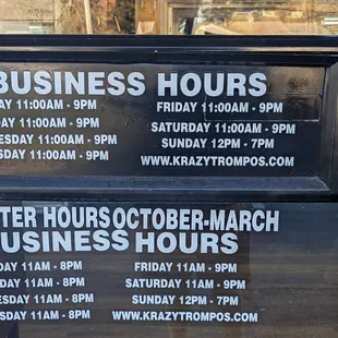 These are their business hours posted on the door.  Photo taken January 14, 2025.