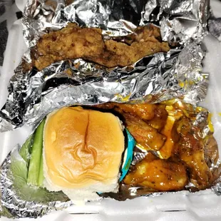 Caribbean Jerk dry rub up top and Hot Honey Gold on the bottom.