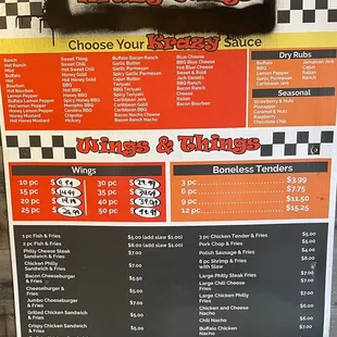 a menu for a fast food restaurant