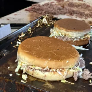 two sandwiches on a tray