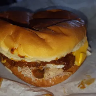 Chili cheese pig sandwich. Way better than it sounds.