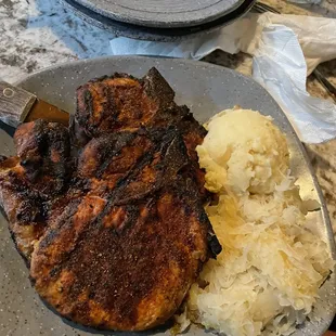 Pork chops, sauerkraut &amp; mashed potatoes