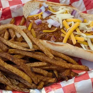 Chili dog and fries