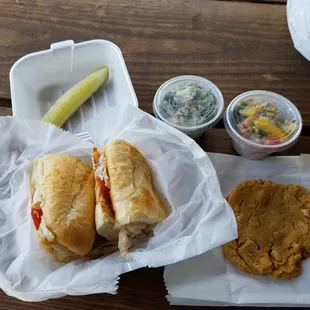 Box lunch: sandwich, pickle, 2 salads and a cookie for $10!!!