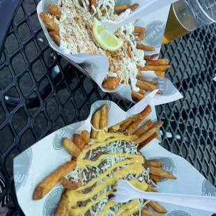 Chili cheese fries &amp; Elote Fries