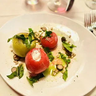 Stuffed vegan goat cheese tomatoes