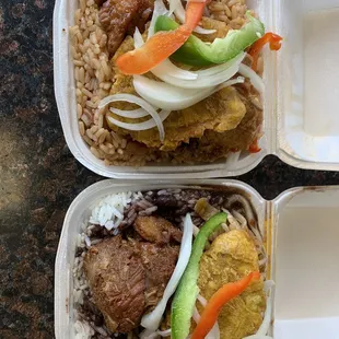 Lunch special (turkey and black beans/rice, chicken and mixed beans and rice)