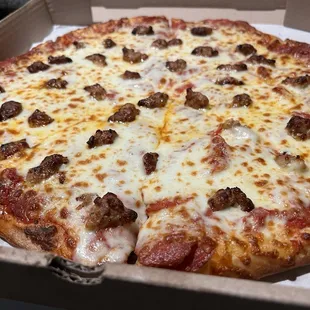 Large pepperoni &amp; sausage. The bomb!