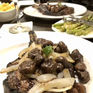 Dry-aged, bone-in ribeye with mushrooms &amp; onions upgrade