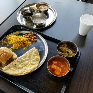 Weekend buffet.  They don't have naan, and I was wishing for some idli with my sambar, but the curries were excellent.