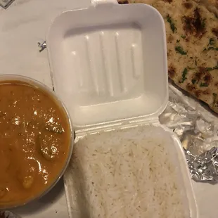 Chicken jalfrezi and garlic naan bread