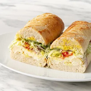 VEGGIE  Artichoke Roman Style, Roasted Red Peppers, Fresh Basil, Fresh Mozzarella, Lettuce, Tomato,Onions, Mayo, Mustard, Italian Dressing