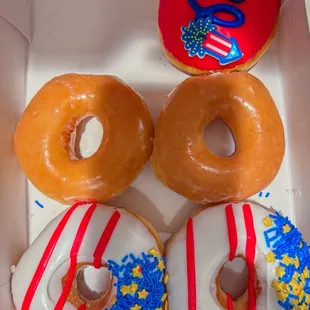 Firework Cookies &amp; Kreme Filled Doughnut, Original Glazed, and Freedom Flag Doughnut