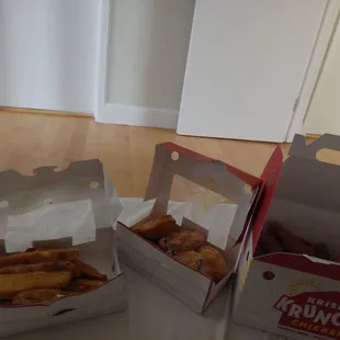 three boxes of krispy krunchy chicken