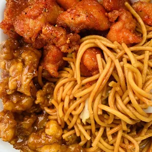 a close up of a plate of noodles
