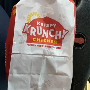 a bag of krispy krunchy chicken