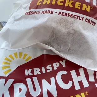 a bag of krispy krunchy chicken