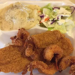 Catfish &amp; shrimp meal *subbed mashed potatoes for the fries at no cost*