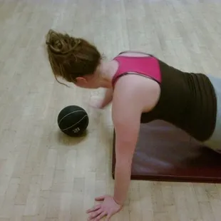 Hard core push up on a medicine ball.
