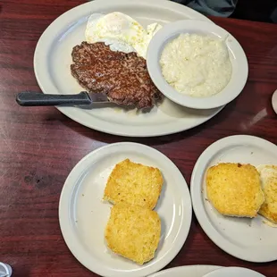 three plates of food on a table