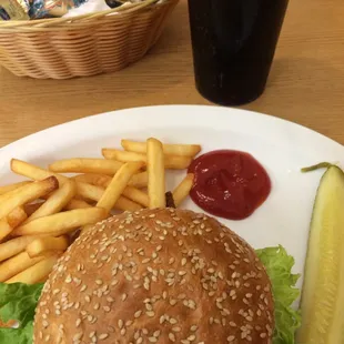 a burger and fries