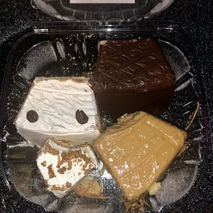 Sampling of kahlua, chocolate, caramel, and egg nog Tres leches