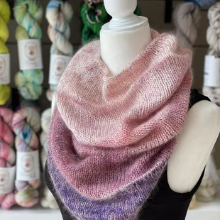 Cooma Cowl made with Truly Mini Set held together with Blush You Mohair
