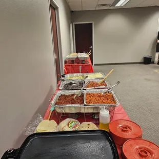 a long table of food