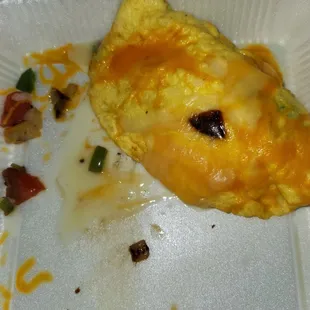 This take out was disappointing  No hashed browns. The omelet was good. Also my husbands order soup was missing too