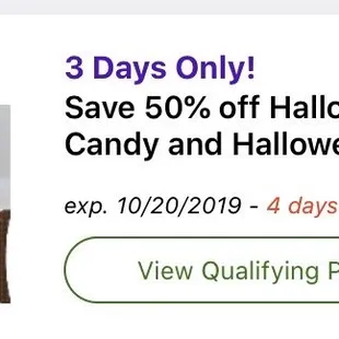 3 days only save 50 % off halloween candy and halloween hot