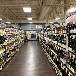 rows of wine bottles