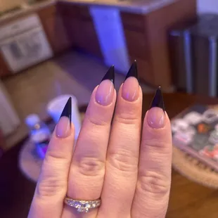Stiletto Black French Tip acrylic nails