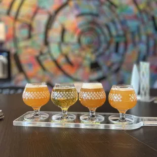 four glasses of beer