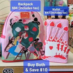 Alice in wonderland bag and wallet