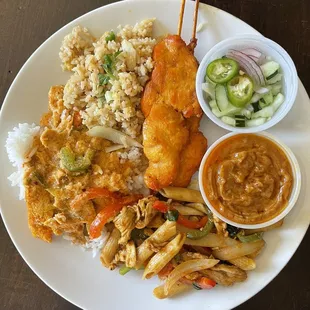 39. Panang Curry , 3. Chicken Satay , 46. Thai Fried Rice , basil penne ( featured special)