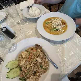 L. Thai Fried Rice with chicken and Yellow Curry
