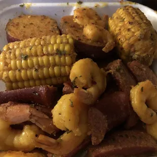 My #16 Shrimps with sausages, corns and potato!