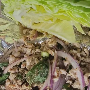 Chicken larb was on the sweeter side for the taste.