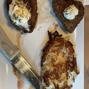 Filet duet with cheddar hash potatoes