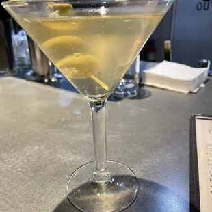 Dirty vodka martini, blue cheese olives