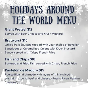 Holidays Around the World 2022 Menu