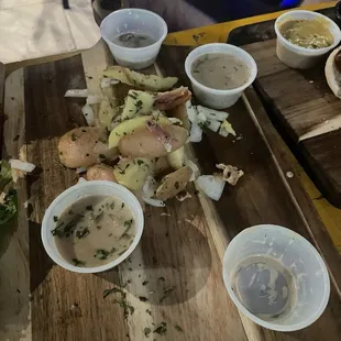 German potato salad. Potatoes were cooked perfectly, diced bacon mixed I , and the dish was served warm, but it lacked the zip I'm used to.