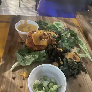 Can't remember the name!  Mashed potatoes with bacon, onions, rolled in breadcrumbs, deep fried and covered in beer cheese.