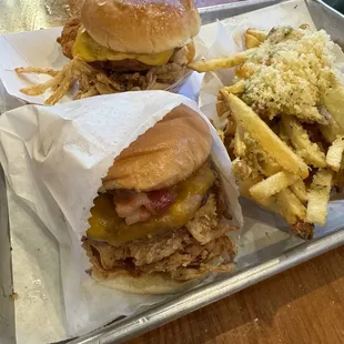 Top: bbq chicken 8.5/10. Bottom: cowbell 8/10. Fries 4/10