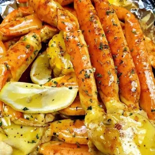 Succulent crab legs, seasoned to perfection