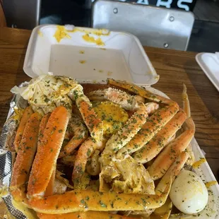 Crab clusters and shrimp.