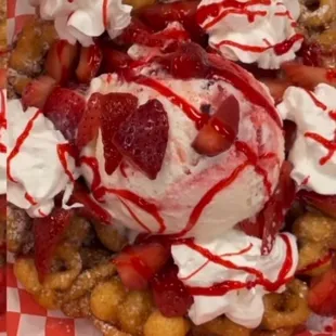 Strawberry cheesecake funnel cake yummy