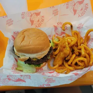 Krusty burger combo, with an extra fat curly fry.