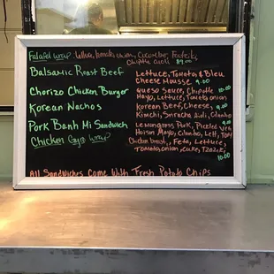 a menu on a blackboard