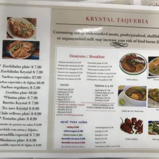 Menu as of 2/18/18.